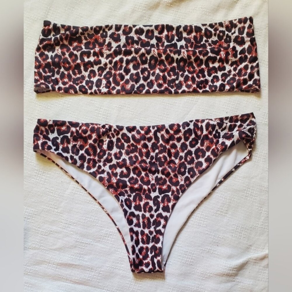 Shein 3XL plus‎ cheetah print bandeau top high rise bikini set nwot